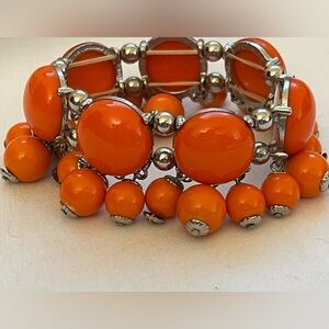 Beaded Orange & Silver Cha Cha Stretch Bracelet